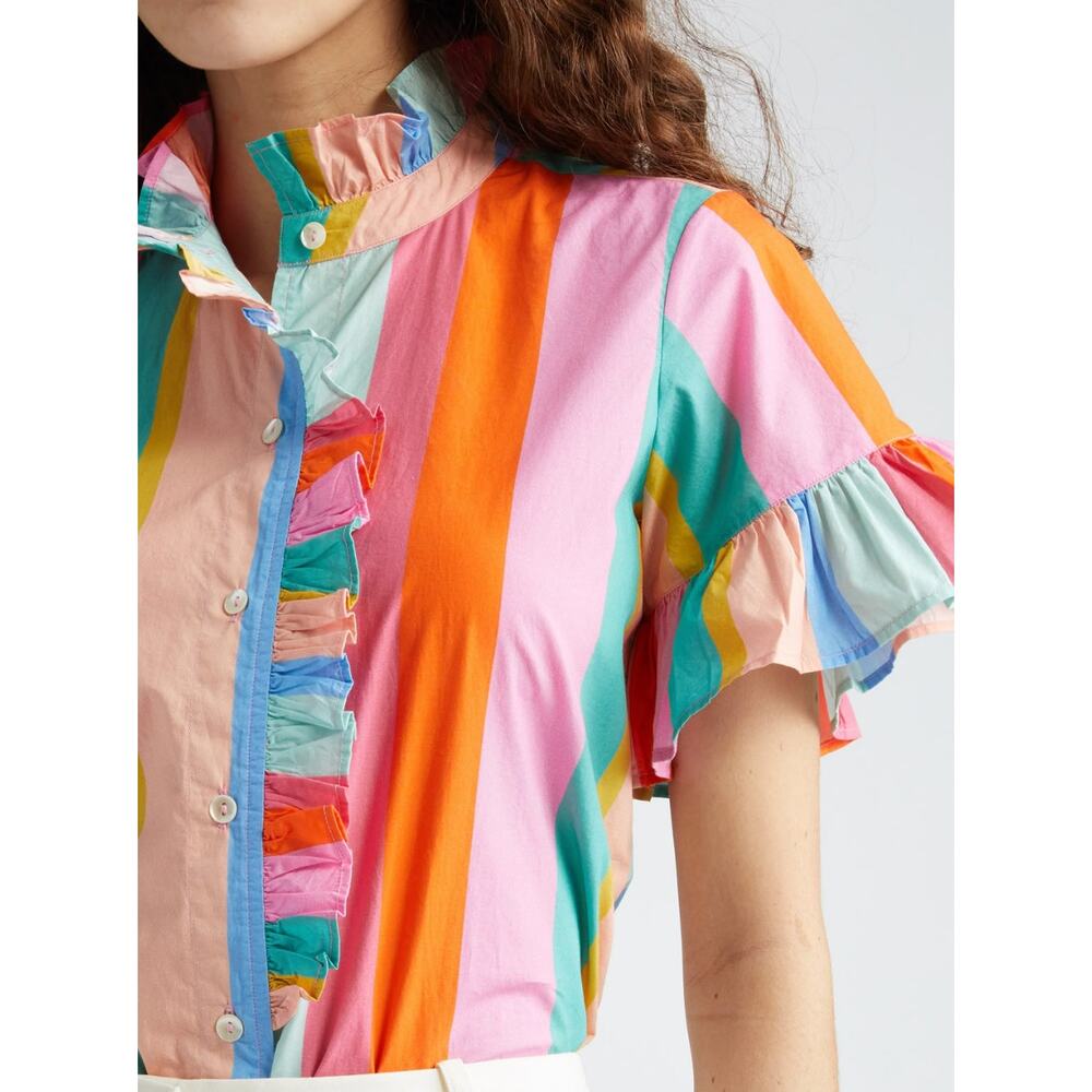 Multicolor Striped Ruffle-Trim Blouse - Bright Stripes